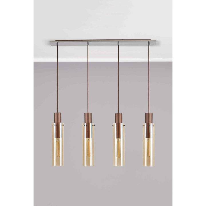 Nelson Lighting NL91709 Tokyo  Slim 4 Light Linear Pendant Mocha Polished Chrome