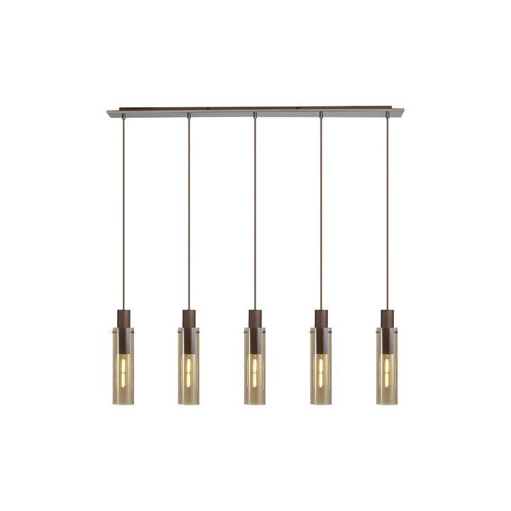 Nelson Lighting NL91719 Tokyo  Slim 5 Light Linear Pendant Mocha Polished Chrome