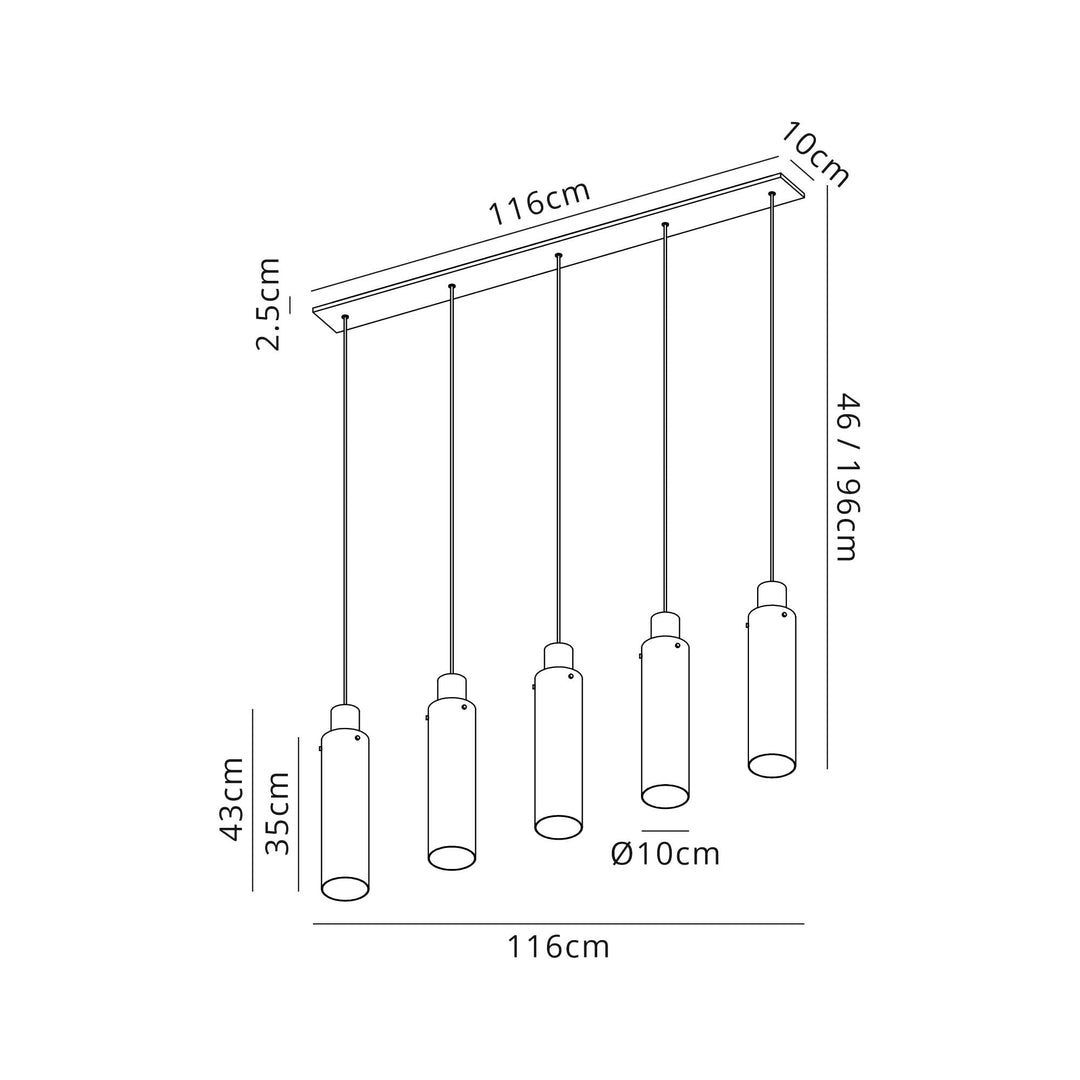 Nelson Lighting NL91719 Tokyo  Slim 5 Light Linear Pendant Mocha Polished Chrome