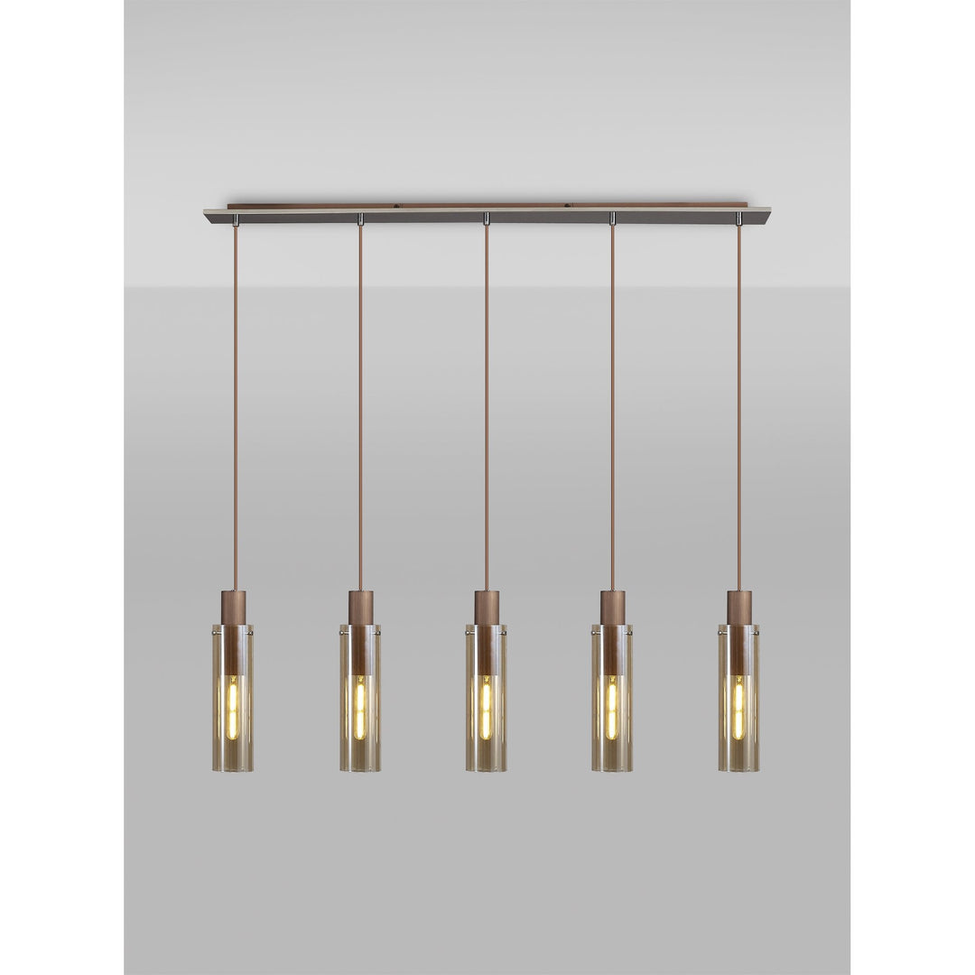 Nelson Lighting NL91719 Tokyo  Slim 5 Light Linear Pendant Mocha Polished Chrome