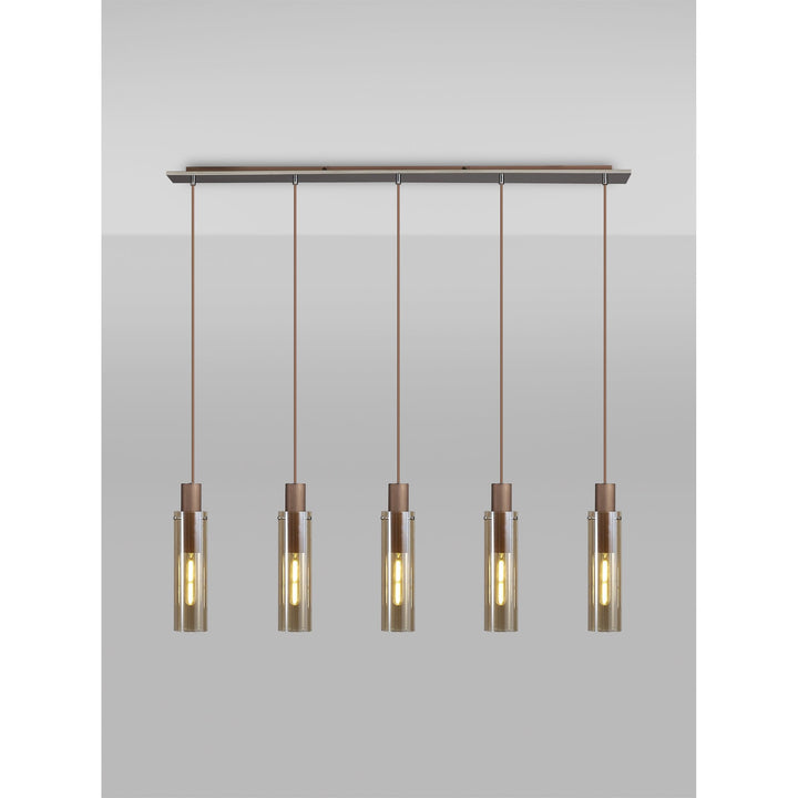 Nelson Lighting NL91719 Tokyo  Slim 5 Light Linear Pendant Mocha Polished Chrome