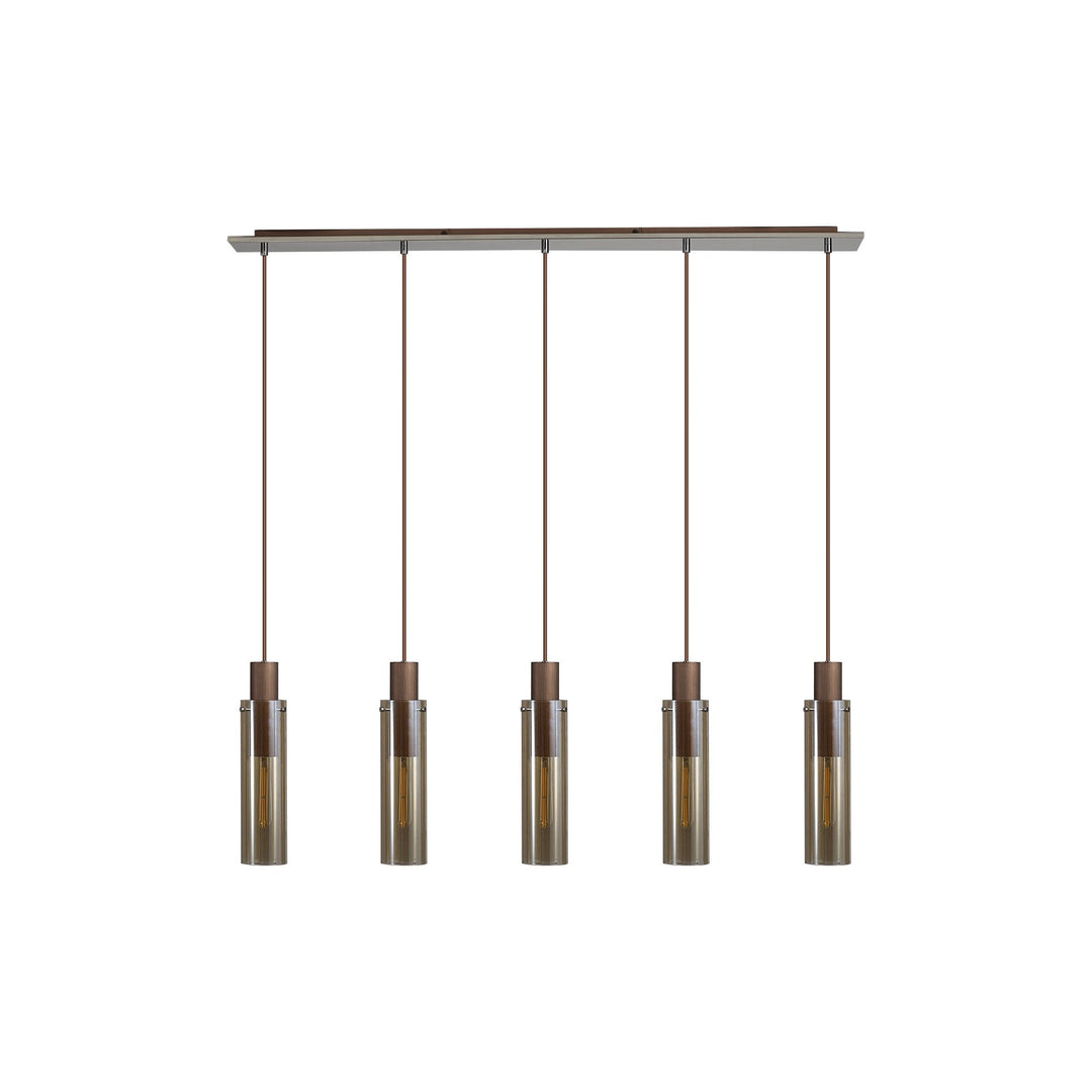 Nelson Lighting NL91719 Tokyo  Slim 5 Light Linear Pendant Mocha Polished Chrome