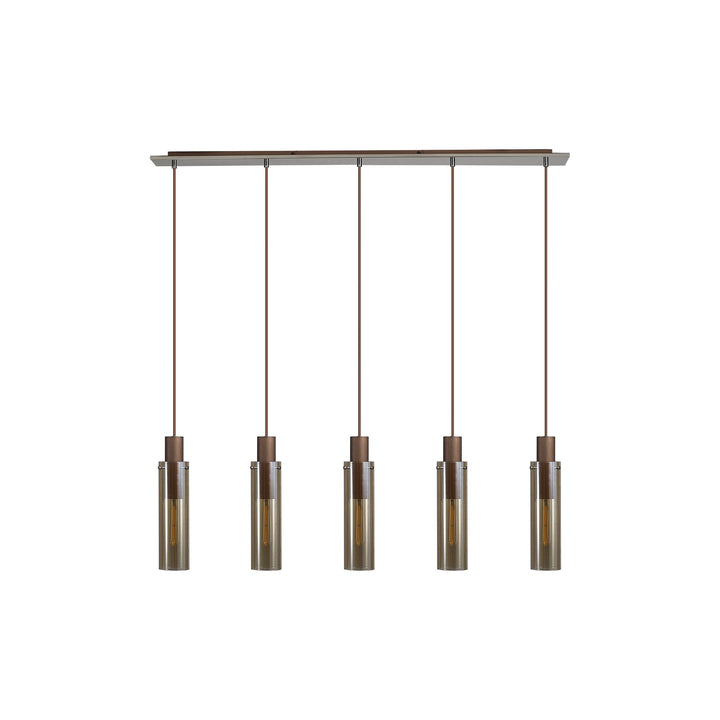 Nelson Lighting NL91719 Tokyo  Slim 5 Light Linear Pendant Mocha Polished Chrome