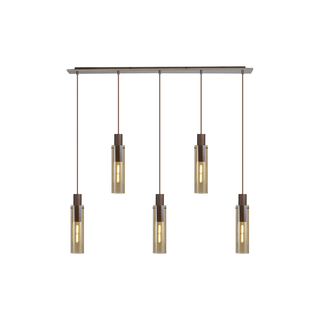 Nelson Lighting NL91719 Tokyo  Slim 5 Light Linear Pendant Mocha Polished Chrome