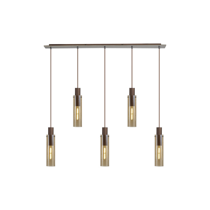 Nelson Lighting NL91719 Tokyo  Slim 5 Light Linear Pendant Mocha Polished Chrome