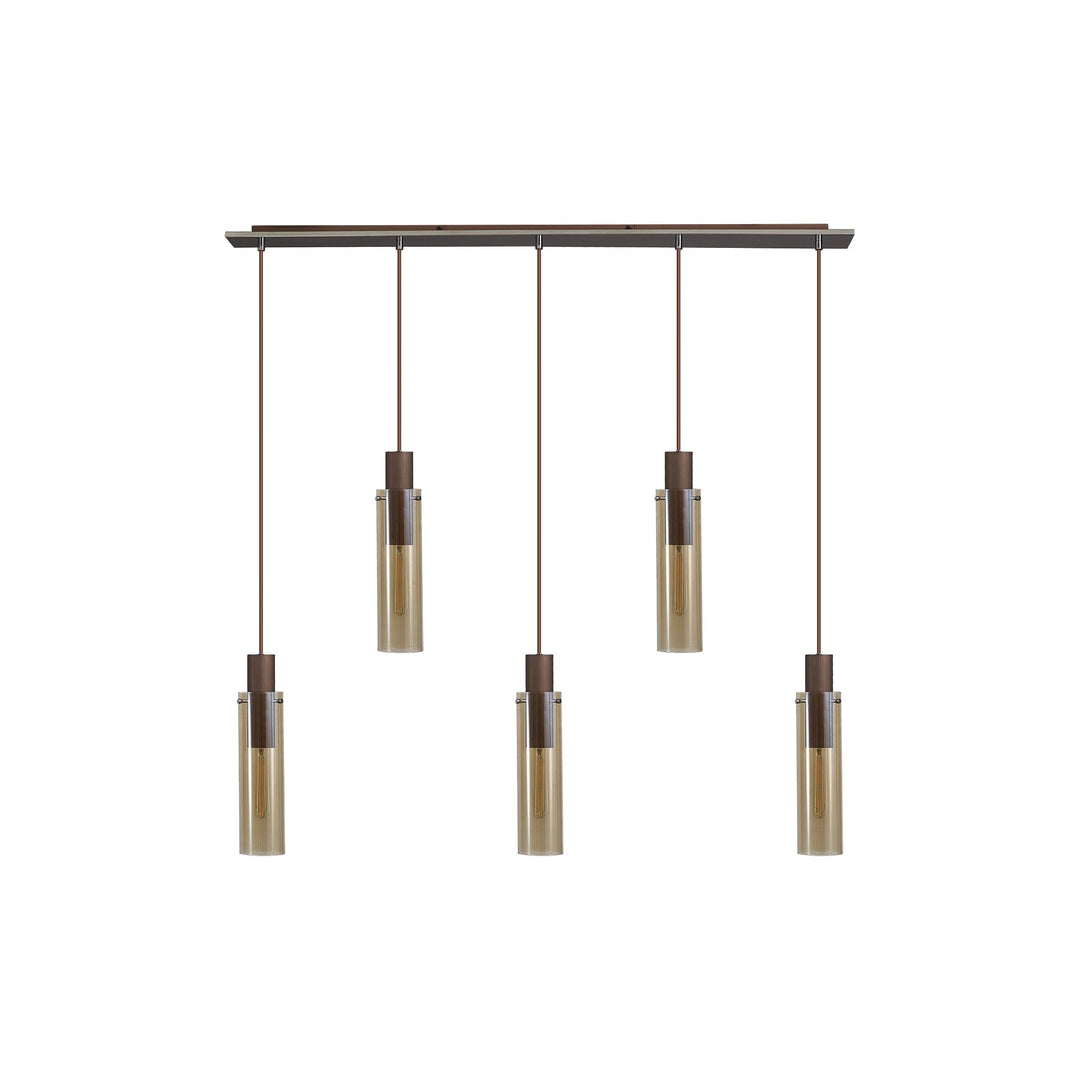 Nelson Lighting NL91719 Tokyo  Slim 5 Light Linear Pendant Mocha Polished Chrome