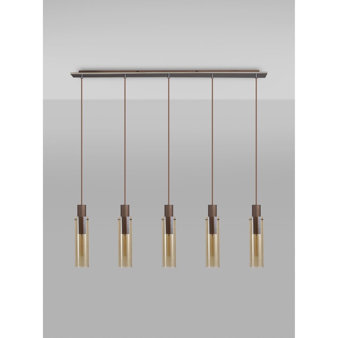 Nelson Lighting NL91719 Tokyo  Slim 5 Light Linear Pendant Mocha Polished Chrome