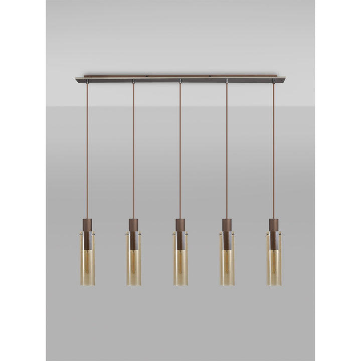 Nelson Lighting NL91719 Tokyo  Slim 5 Light Linear Pendant Mocha Polished Chrome