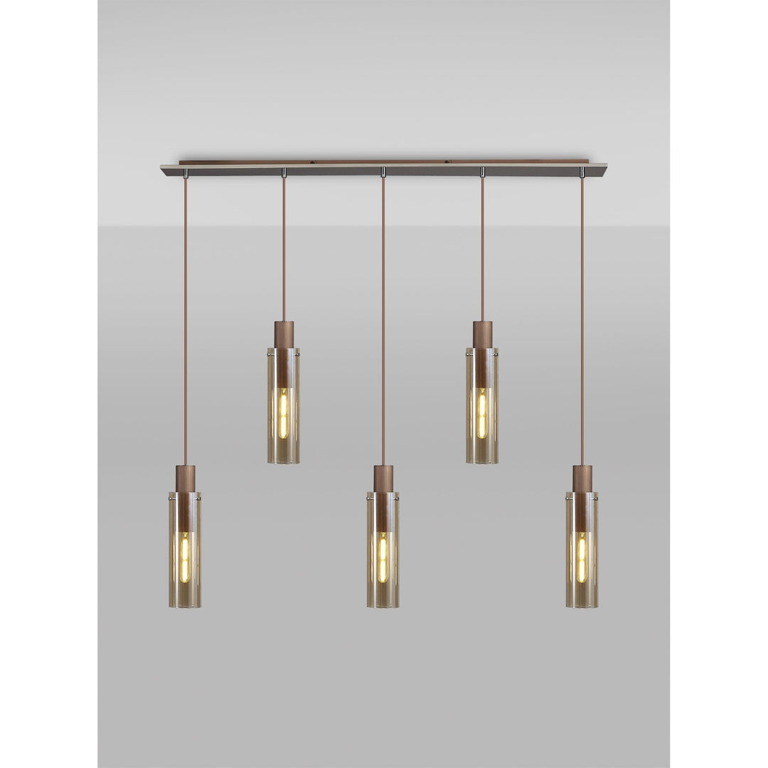 Nelson Lighting NL91719 Tokyo  Slim 5 Light Linear Pendant Mocha Polished Chrome