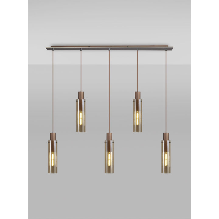 Nelson Lighting NL91719 Tokyo  Slim 5 Light Linear Pendant Mocha Polished Chrome