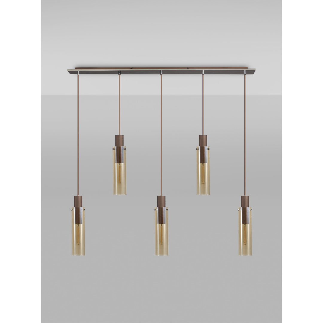 Nelson Lighting NL91719 Tokyo  Slim 5 Light Linear Pendant Mocha Polished Chrome