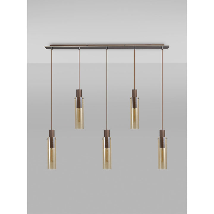 Nelson Lighting NL91719 Tokyo  Slim 5 Light Linear Pendant Mocha Polished Chrome