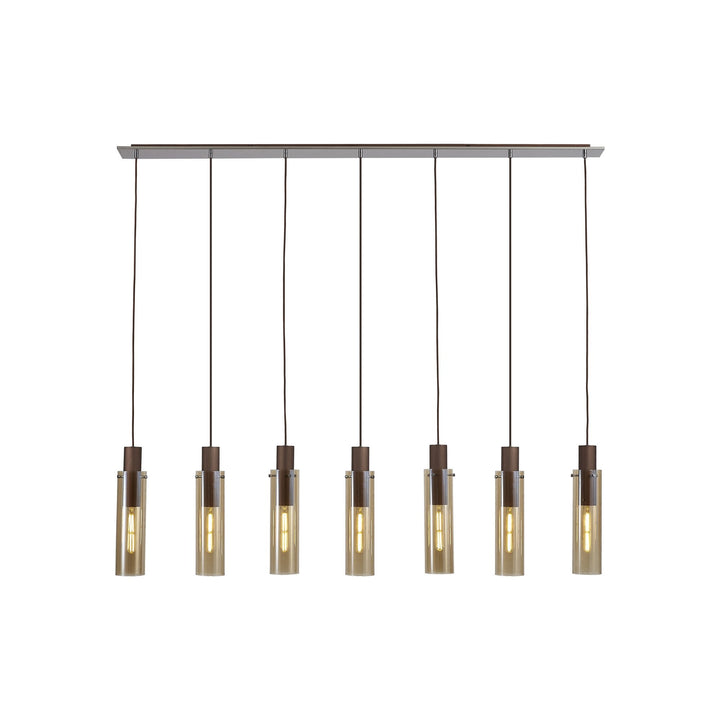 Nelson Lighting NL91729 Tokyo Slim 7 Light Linear Pendant Mocha Polished Chrome