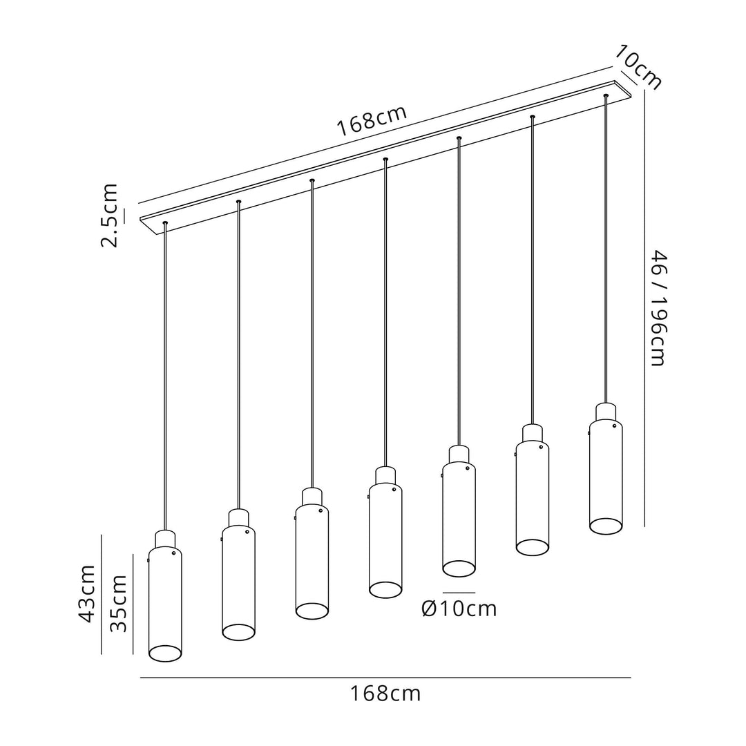 Nelson Lighting NL91729 Tokyo Slim 7 Light Linear Pendant Mocha Polished Chrome