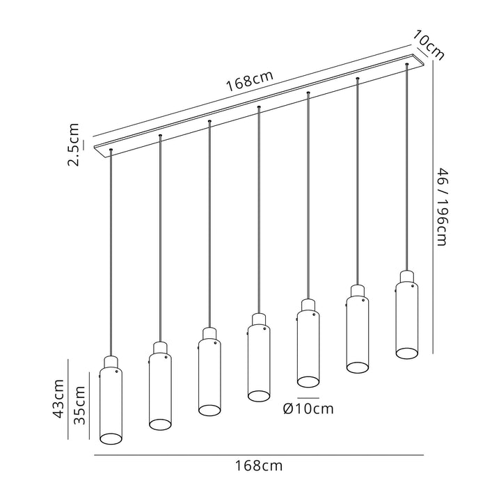 Nelson Lighting NL91729 Tokyo Slim 7 Light Linear Pendant Mocha Polished Chrome