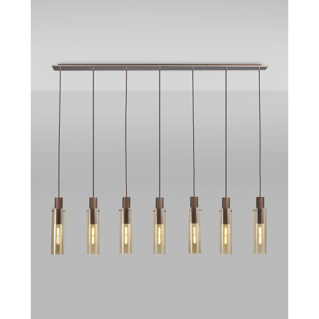 Nelson Lighting NL91729 Tokyo Slim 7 Light Linear Pendant Mocha Polished Chrome