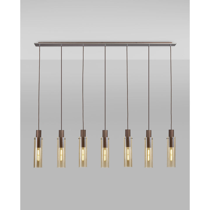 Nelson Lighting NL91729 Tokyo Slim 7 Light Linear Pendant Mocha Polished Chrome