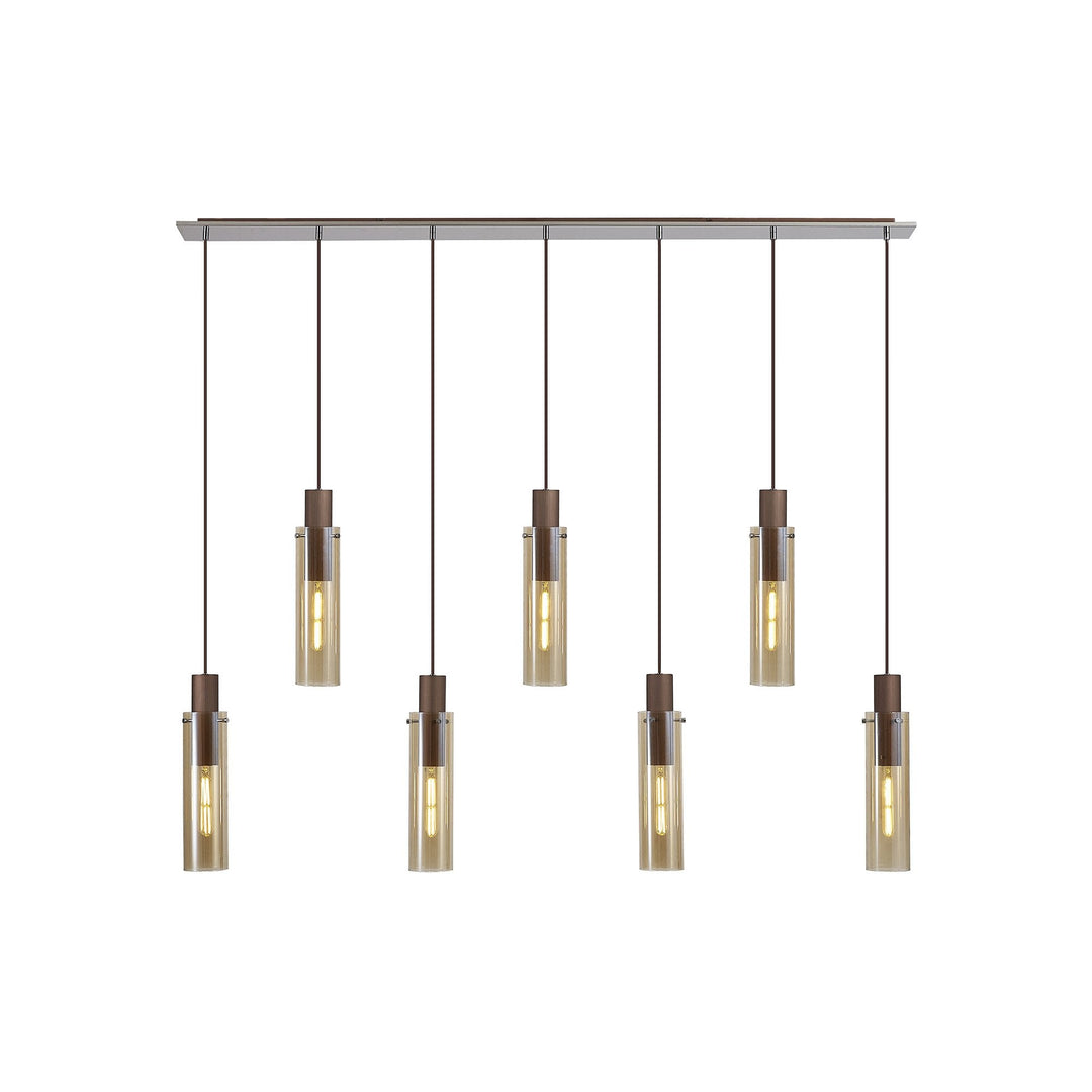 Nelson Lighting NL91729 Tokyo Slim 7 Light Linear Pendant Mocha Polished Chrome