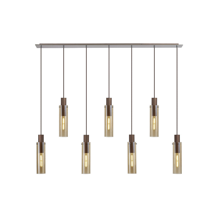 Nelson Lighting NL91729 Tokyo Slim 7 Light Linear Pendant Mocha Polished Chrome