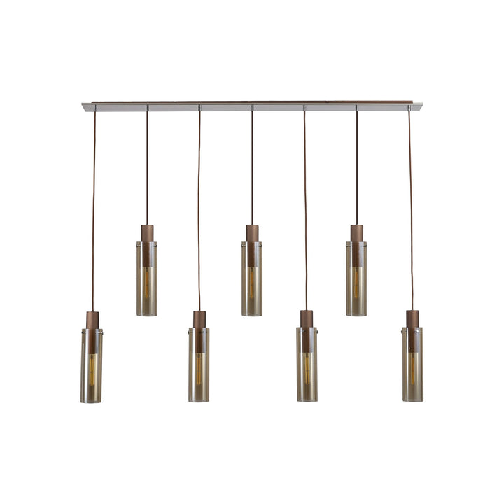 Nelson Lighting NL91729 Tokyo Slim 7 Light Linear Pendant Mocha Polished Chrome