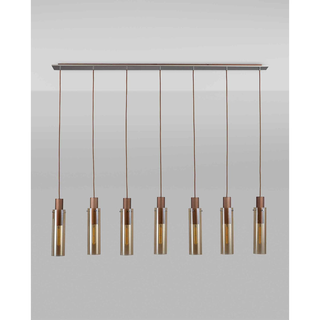 Nelson Lighting NL91729 Tokyo Slim 7 Light Linear Pendant Mocha Polished Chrome