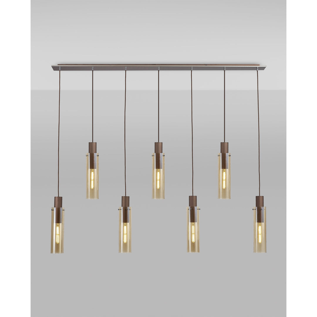 Nelson Lighting NL91729 Tokyo Slim 7 Light Linear Pendant Mocha Polished Chrome