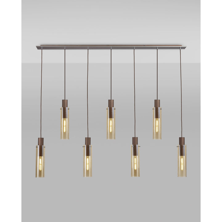 Nelson Lighting NL91729 Tokyo Slim 7 Light Linear Pendant Mocha Polished Chrome