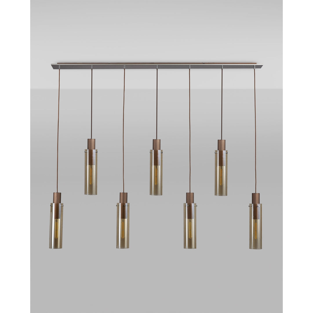 Nelson Lighting NL91729 Tokyo Slim 7 Light Linear Pendant Mocha Polished Chrome