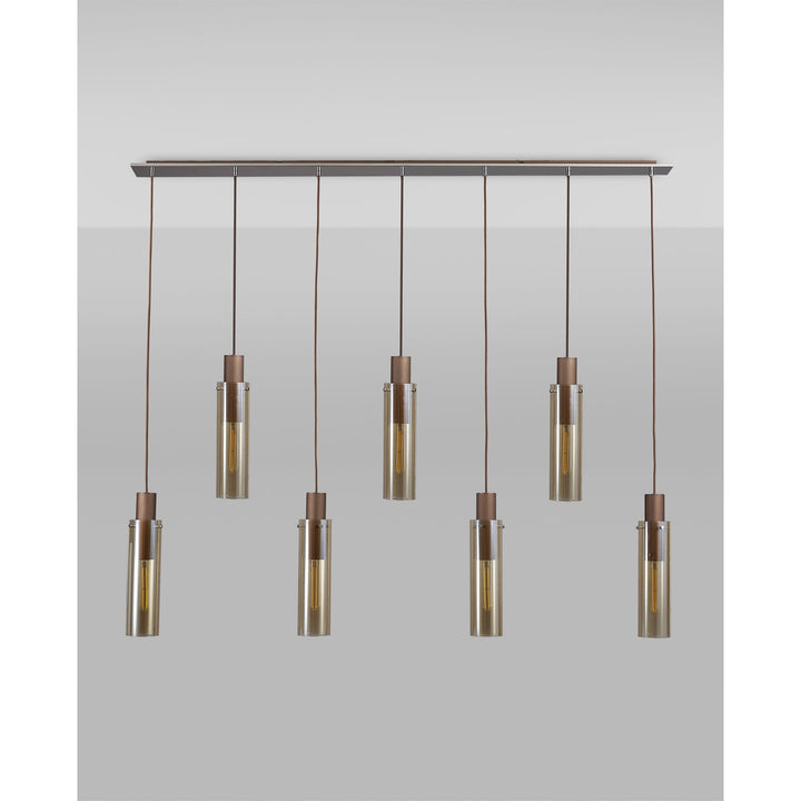 Nelson Lighting NL91729 Tokyo Slim 7 Light Linear Pendant Mocha Polished Chrome