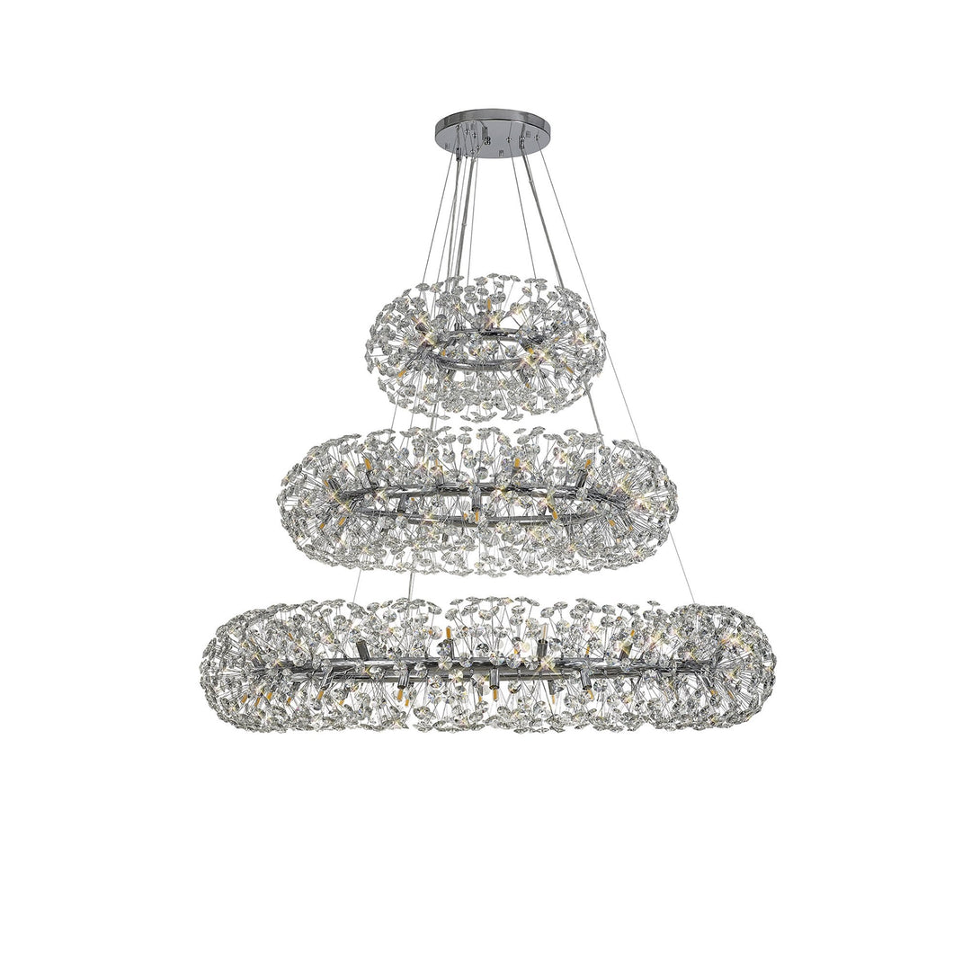 Nelson Lighting NL82039 Paris 74 Light 3 Tier Pendant Polished Chrome Crystal