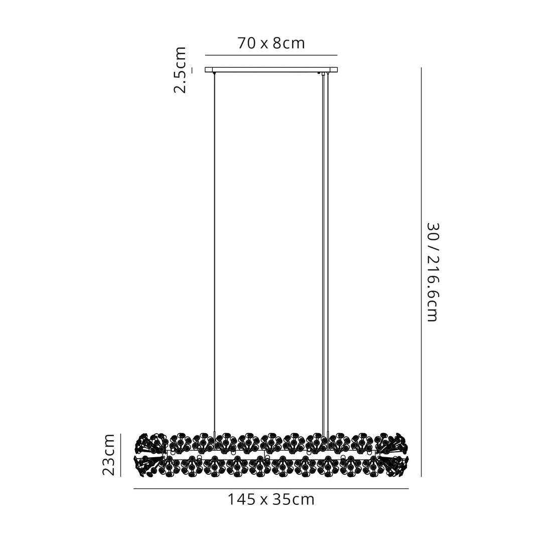 Nelson Lighting NL82939 Paris 14 Light Oblong Linear Pendant Polished Chrome Crystal