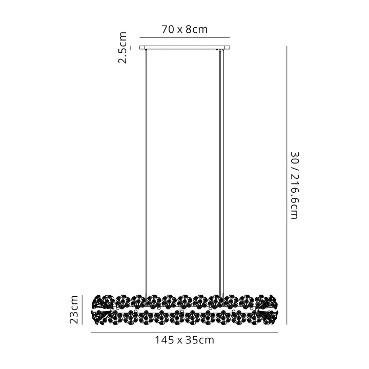 Nelson Lighting NL82939 Paris 14 Light Oblong Linear Pendant Polished Chrome Crystal