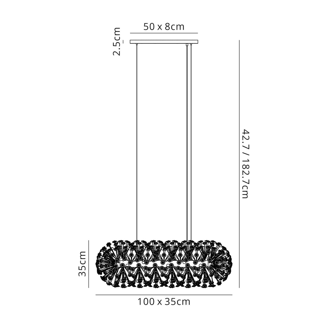 Nelson Lighting NL87759 Paris 10 Light Oblong Linear Pendant Polished Chrome Crystal