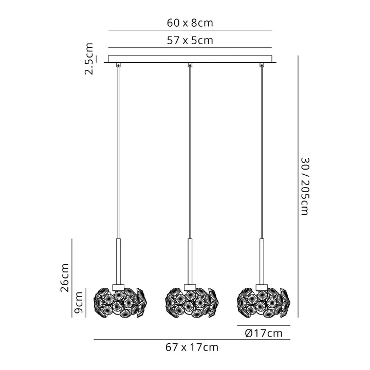 Nelson Lighting NLK04929 Bulge 3 Light Linear Pendant Polished Chrome Crystal