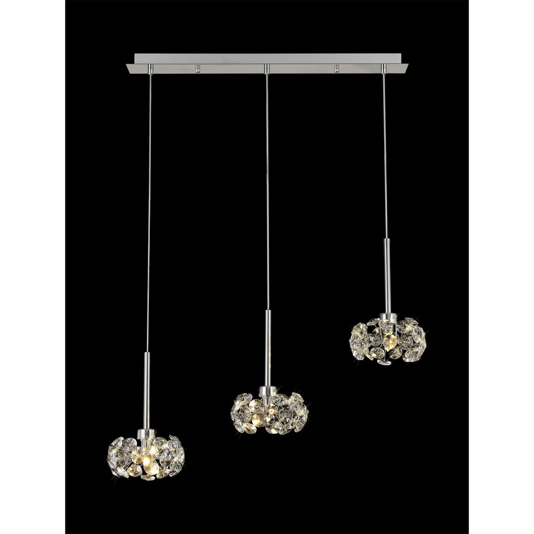 Nelson Lighting NLK04929 Bulge 3 Light Linear Pendant Polished Chrome Crystal