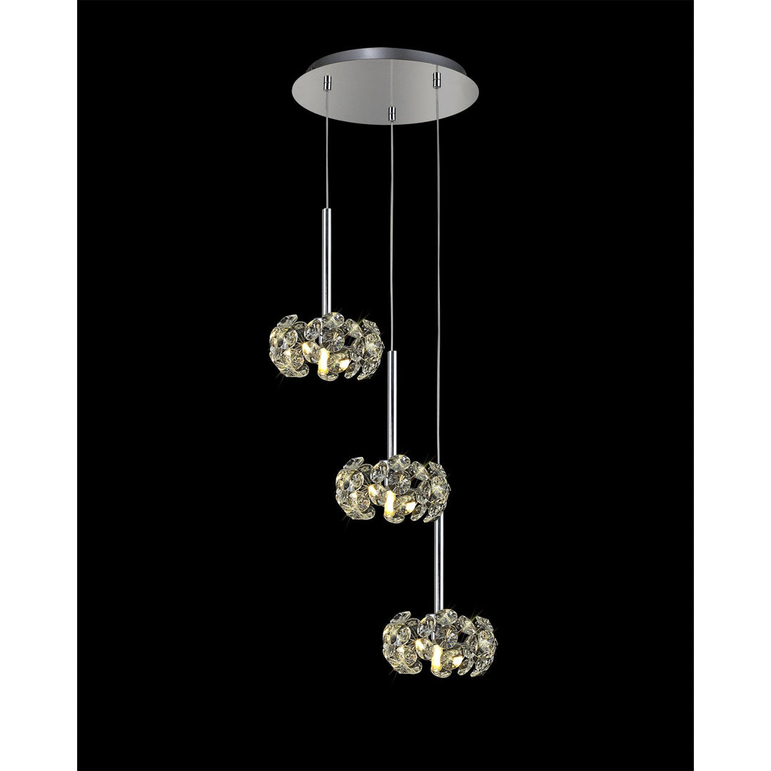 Nelson Lighting NLK04949 Paris 3 Light Round Pendant Polished Chrome Crystal