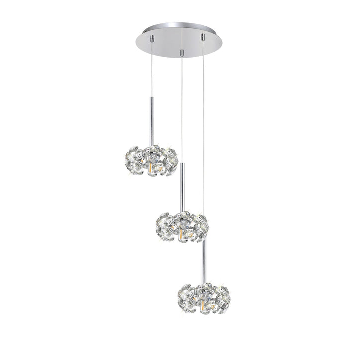 Nelson Lighting NLK04949 Paris 3 Light Round Pendant Polished Chrome Crystal