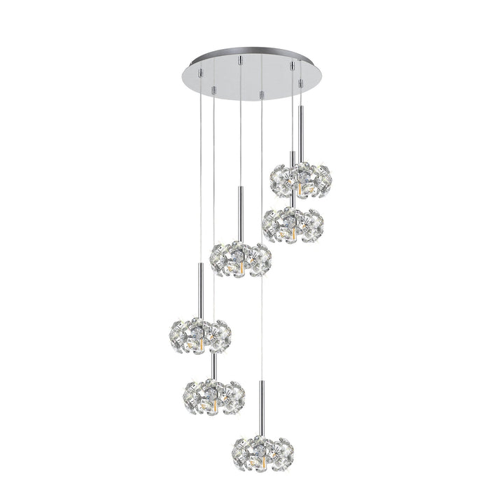 Nelson Lighting NLK04959 Paris 6 Light Round Pendant Polished Chrome Crystal