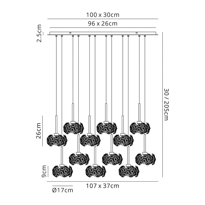 Nelson Lighting NLK05029 Paris 12 Light Linear Pendant Polished Chrome Crystal