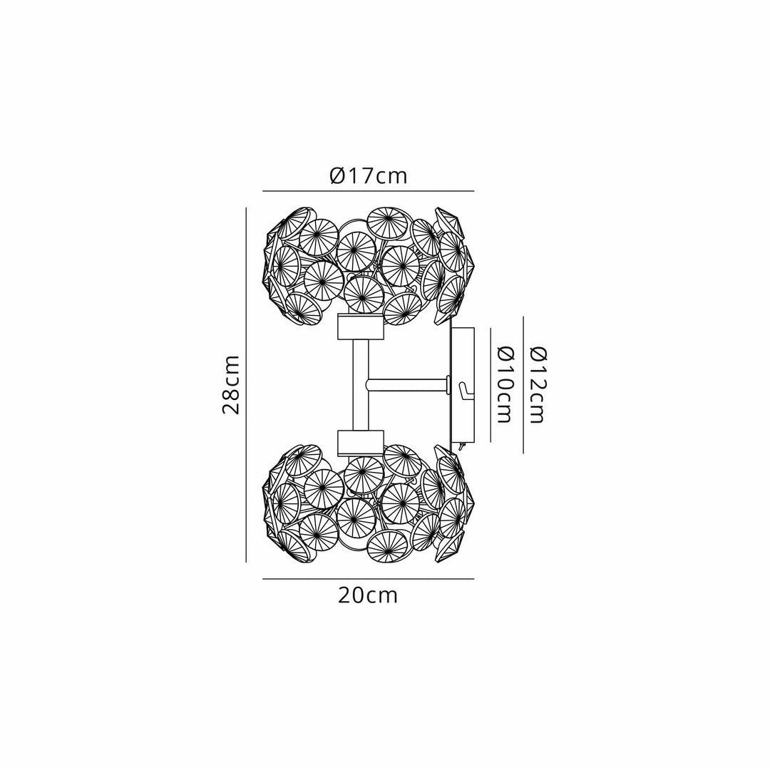 Nelson Lighting NLK05099 Paris 2 Light Wall Light Polished Chrome Crystal