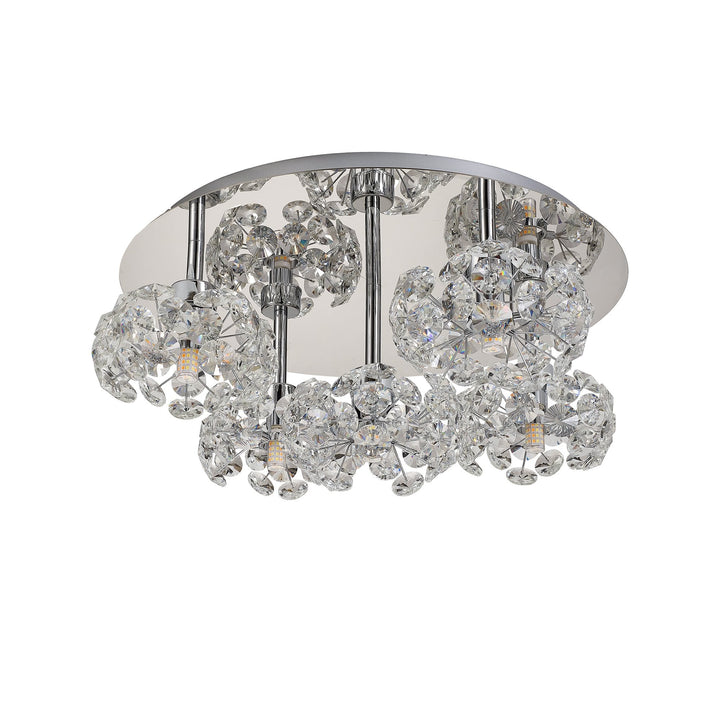 Nelson Lighting NLK05129 Paris 5 Light Flush Ceiling Light Polished Chrome Crystal