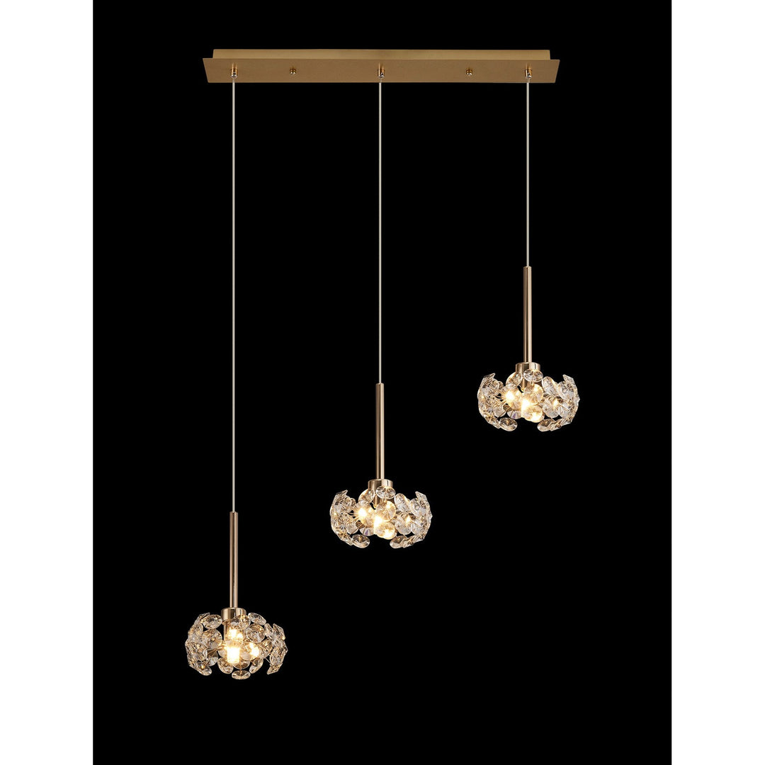 Nelson Lighting NLK08899 Paris 3 Light Linear Pendant French Gold Crystal