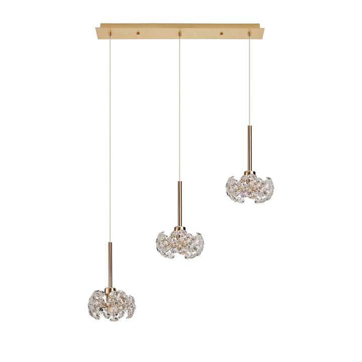 Nelson Lighting NLK08899 Paris 3 Light Linear Pendant French Gold Crystal