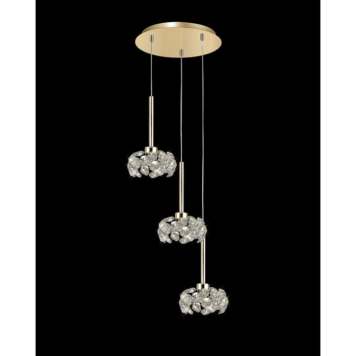 Nelson Lighting NLK08919 Paris 3 Light Round Pendant French Gold Crystal