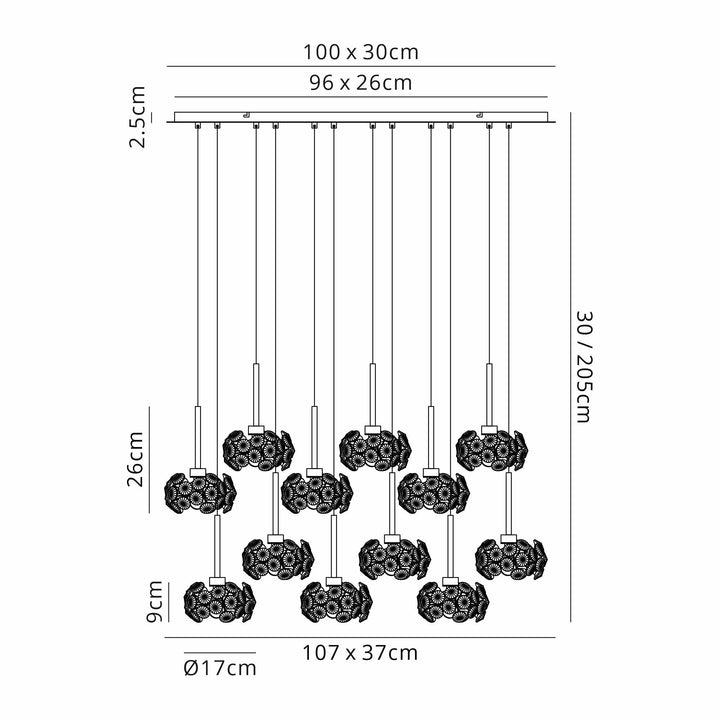 Nelson Lighting NLK08999 Paris  12 Light Linear Pendant French Gold Crystal