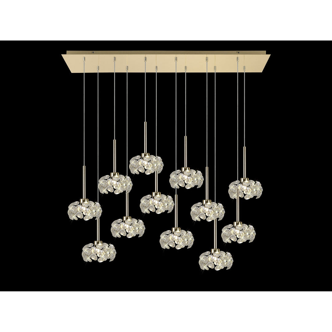 Nelson Lighting NLK08999 Paris  12 Light Linear Pendant French Gold Crystal