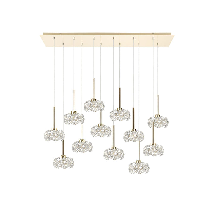 Nelson Lighting NLK08999 Paris  12 Light Linear Pendant French Gold Crystal