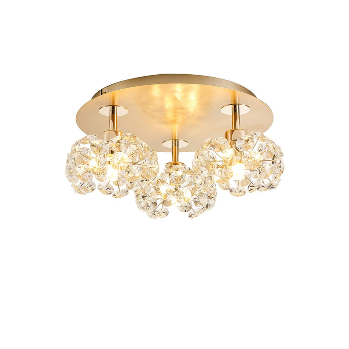 Nelson Lighting NLK15409 Paris 3 Light Flush Ceiling Light French Gold Crystal