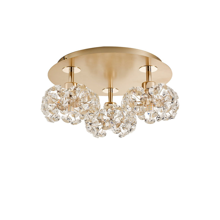 Nelson Lighting NLK15409 Paris 3 Light Flush Ceiling Light French Gold Crystal