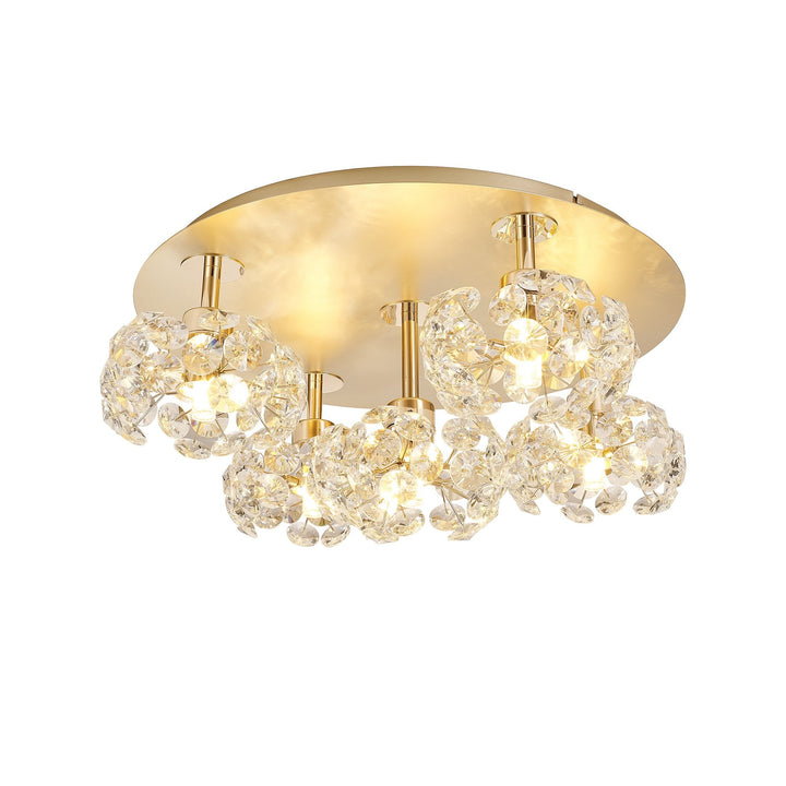 Nelson Lighting NLK15419 Paris 5 Light Flush Ceiling Light French Gold Crystal